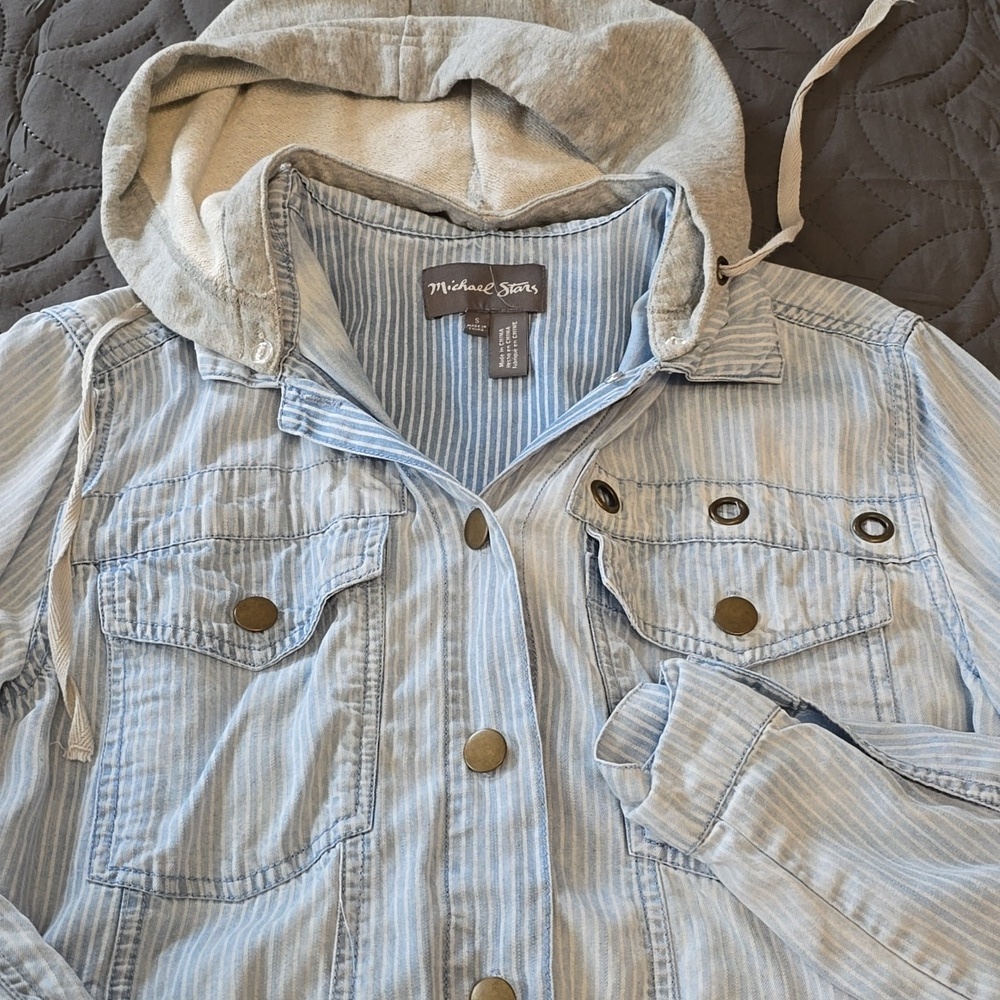 Michael Stars Blue Striped Shirt Jacket - Picture 4 of 11